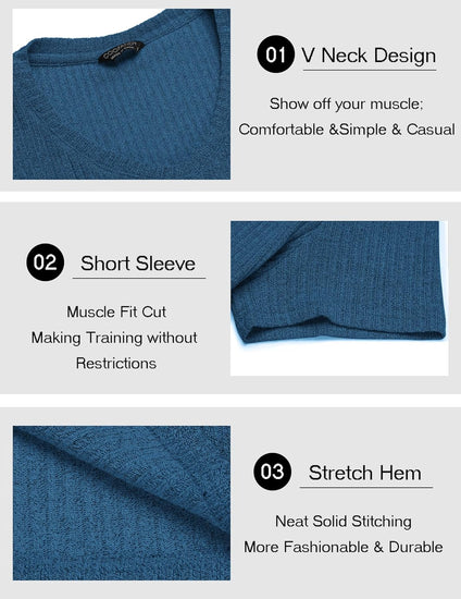 Men'S Muscle T Shirts Stretch Short Sleeve V Neck Bodybuilding Workout Tee Shirts