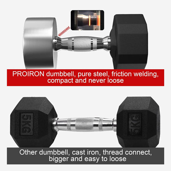 Rubber Dumbbells Pure Steel Dumbbell, Friction Welding(Compact and Never Loose) Weights Set Men Women Home Gym 3Kg 5Kg 8Kg 10Kg 12Kg 16Kg 20Kg 24Kg Fitness Training Exercise Body Strength Lifting Equipment (Pair or Single)