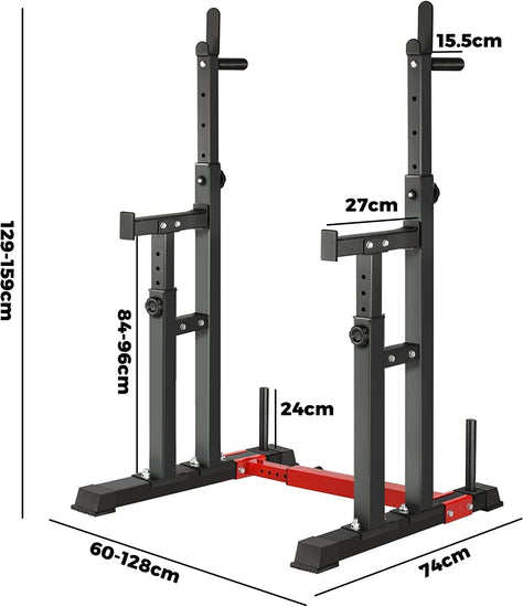 Squat Rack Adjustable Weight Bench Press Barbell Bar Stand Lifting Dipping Station Strength Training Equipment,Home Gym Systems for Exercise and Fitness,Black
