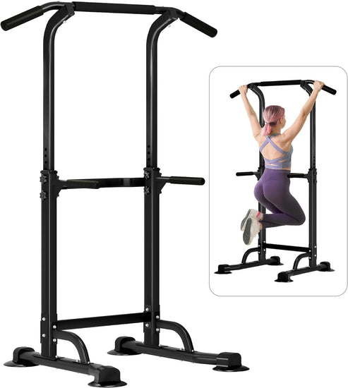 Power Tower Pull up Bar Dip Station and Height Adjustable Dip Bar Stand, Multi-Function Home Gym Exercise Equipment Strength Training Fitness Workout Station