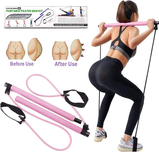 Portable Pilates Bar Kit with Exercise Resistance Band, Pilates Exercise Stick Yoga Fitness Bar with Foot Loop, Muscle Sculpt Leg Stretcher Home Gym Workout Equipment for Total Body Exercise