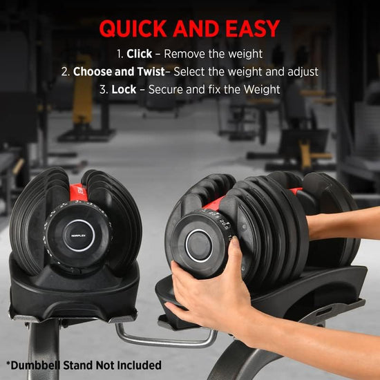 2X 24Kg Smart Adjustable Dumbbells for Home, Gym, Exercise & Fitness - High Intensity Muscle Building Weight Lifting Plates - Workout Set Equipment for Men & Women - Dumbbell Rack Included