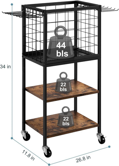 Weight Rack for Home Gym Dumbbells Yoga Mat Storage Rack Cart Small Metal Wood Home Gym Workout Equipment Storage with Hooks for Yoga Block Foam Rollers Resistance Bands