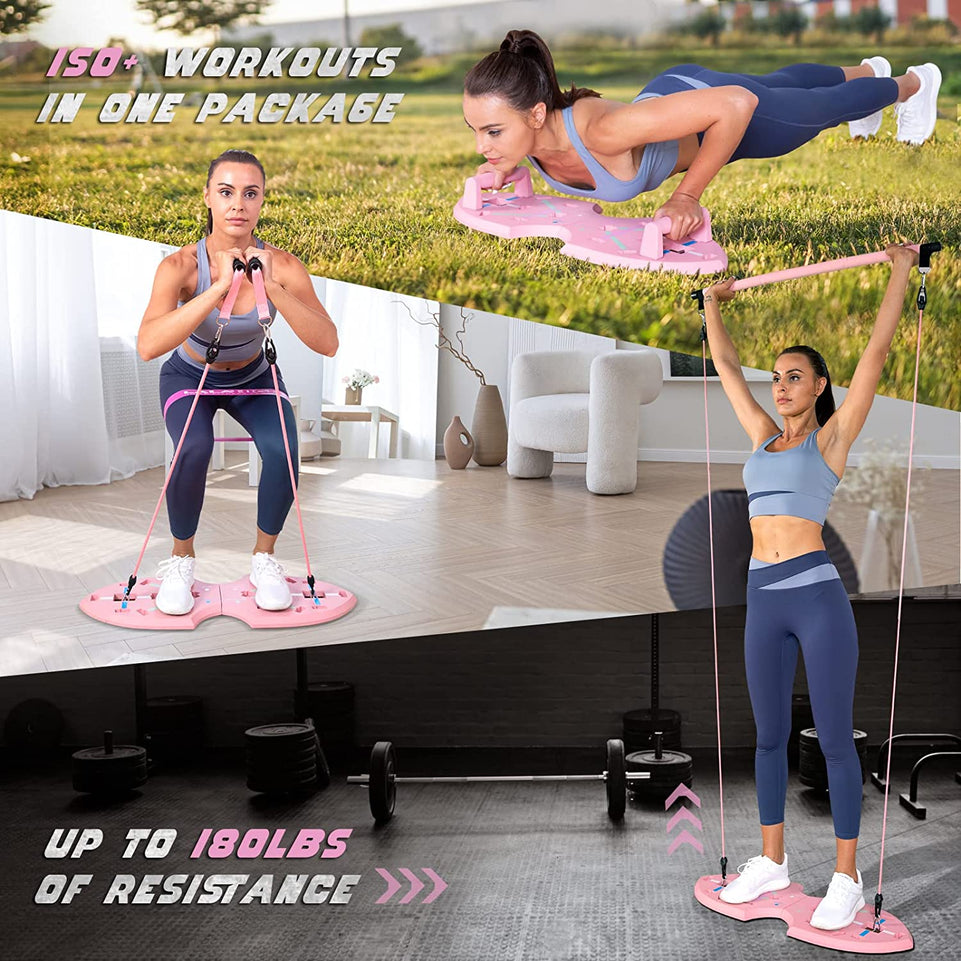 Push up Board, Portable Home Workout Equipment for Women & Men, Core Sliders for Body Toning & Strength Training - Premium Pink Edition