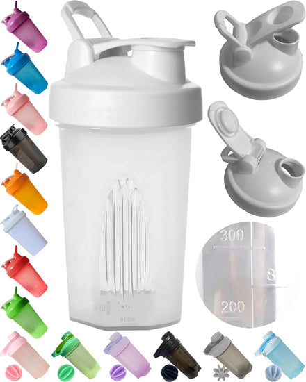 Blender W. Classic Loop Top & Stainless Whisk Ball-Perfect for Protein Shakes and Pre Workout (Clear Body-16 Oz, White/Clear)