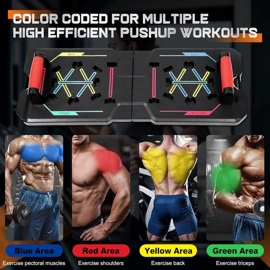 Push up Board Home Gym Portable Home Fitness System, Large Compact Foldable Push up Board, Push up Bar with Resistance Bands, Strength Training Kit with Pilates Bar & Ab Roller Wheel Fitness Accessories