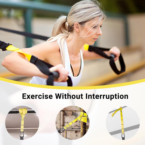 Suspension Trainer Kit Resistance System Full Body Workout Training Equipment Fitness Band Set with Door Anchor Adjustable Workout Straps for Home Gym Travel Outdoors (Yellow)