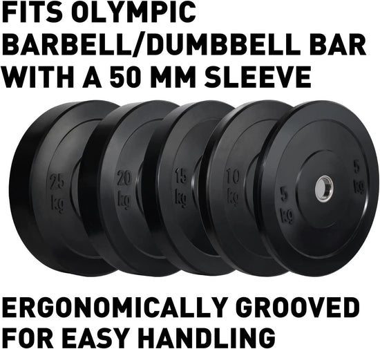 Bumper Olympic Weight Plate, 5Kg, 10Kg, 15Kg, 20Kg, 25Kg Black Rubber Weight Plate Set Olympic 50Mm Center Hole, for Barbell, Dumbbell Handle, Weight Lifting, Bench Press, Home Gym Fitness Strength Weight Training Workout