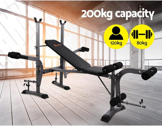 Weight Bench Multi Station Press Barbell Home Gym FID Chair Flat Incline Decline Toning Exercise Equipment Military Row Leg Extension Preacher Curl