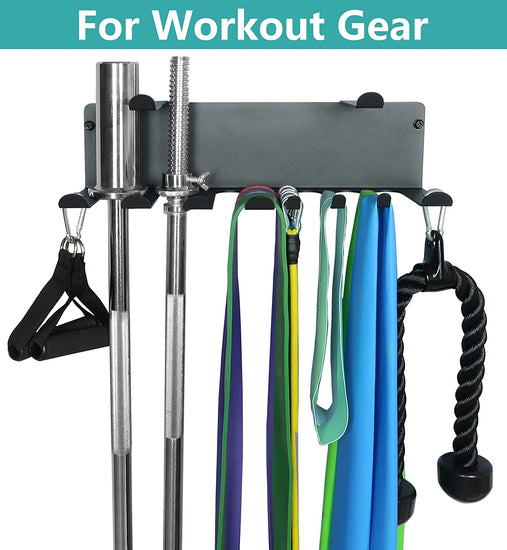 Gym Storage Rack,Double Layer Multi-Purpose Exercise Bands Rack,Resistance Bands Rack with 10 Hooks for Lifting Belt and Jump Rope Storage, Yoga Mat and Foam Roller Holder (Hardware Included)
