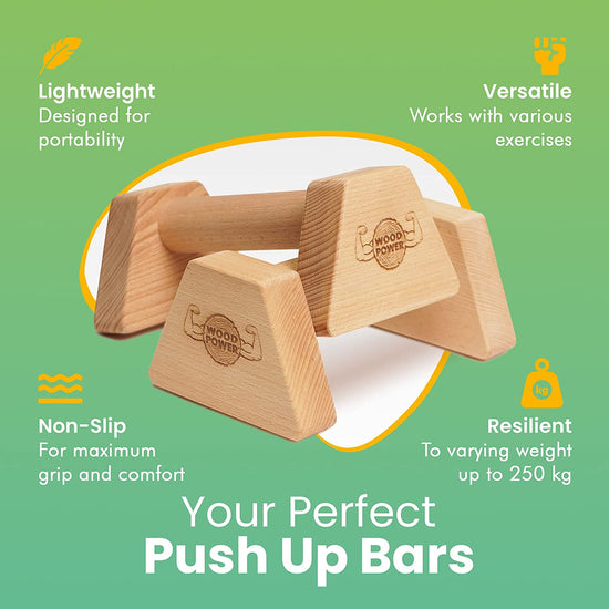 ® - Powerbars, Wooden Parallettes Push up Bars, Joint-Friendly Beech Wood Calisthenics Equipment for Home, Durable Handstand Trainer Push up Handles for Floors, XS, Set of 2