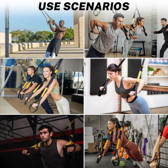 Suspension Training Kit,Resistance Trainer for Full Body for All Levels,Indoor & Outdoor Use Adjustable Training Straps,Supports up to 500Kg, All-In-One Home Gym Equipment
