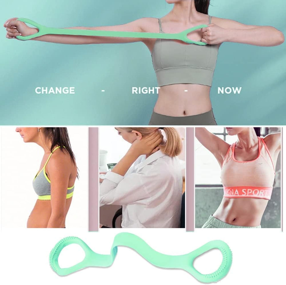 Figure 8 Resistance Band, Arm Back Shoulder Exercise Elastic Rope Stretch Fitness Band, Foot, Leg, Hand Stretcher, Arm Exerciser for Yoga Pilates Stretching Physical Therapy, Home Gym Workout
