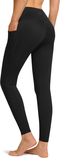 Women'S Thermal Tummy Control Yoga Pants with Pockets, High Waist Warm Fleece Lined Leggings, Winter Workout Running Tights