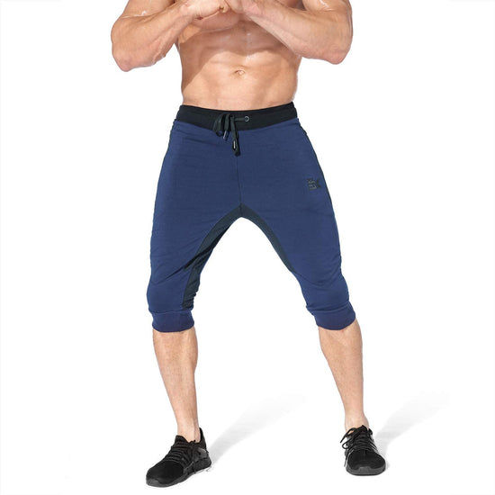 Mens 3/4 Capri Workout Pants,Gym Running Jogger Pants for Men with Zip Pockets