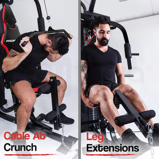 M9500 Multi-Function Home Gym Machine with Dip Station, Punching Bag, Situp Bench, Black/Red