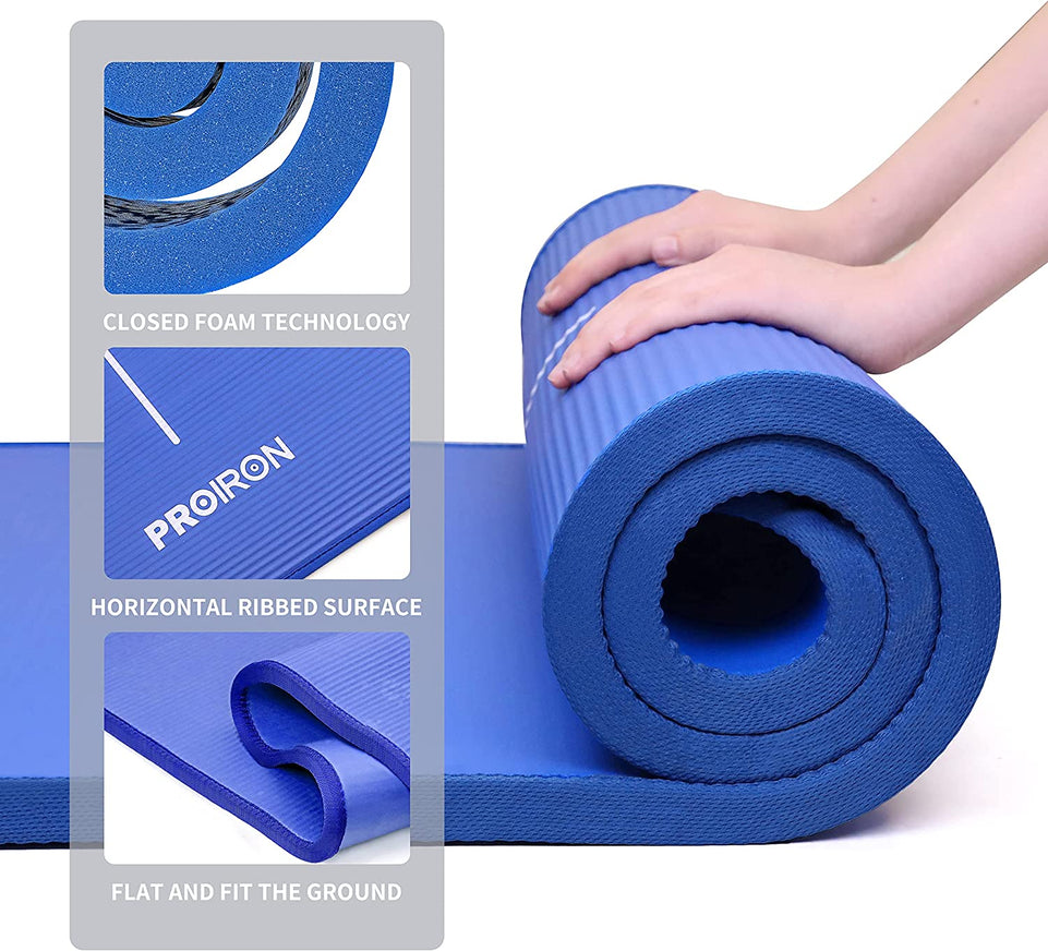 Yoga Mat Eco Friendly NBR All-Purpose 10Mm Thick Non-Slip Exercise Mat High Density Anti-Tear Pilates Mat with Carrying Strap for Yoga Pilates and Gymnastics - 183Cm X 66Cm X 1Cm - 4 Colours(Only Official Brand : )