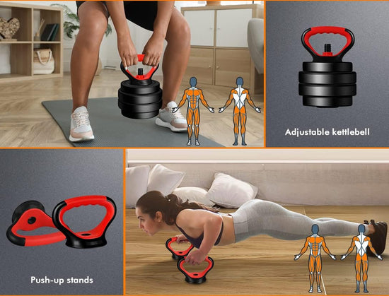 Adjustable Dumbbell Set 7-40KG Exercise Fitness Equipment Barbell Kettlebell Hand Weight Set Rubber Weight Plates Strength Training Workout Essential Home Gym Weightlifting Toning…