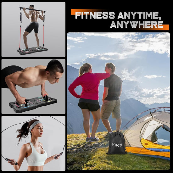 Push up Board Home Gym Portable Home Fitness System, Large Compact Foldable Push up Board, Push up Bar with Resistance Bands, Strength Training Kit with Pilates Bar & Ab Roller Wheel Fitness Accessories