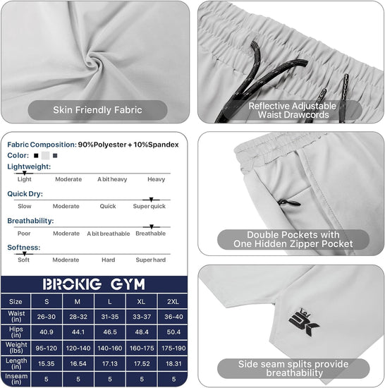 Men'S Lightweight Sport Shorts, Quick Dry Gym Shorts Workout Fitness Running Shorts Men with Zip Pocket