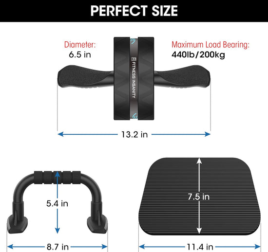 Ab Roller Wheel, 6-In-1 Ab Roller Kit with Knee Mat, Push-Up Bars, Resistance Bands, Workout Poster, Workout Guide, Perfect Home Gym Equipment for Men Women Abdominal Exercise