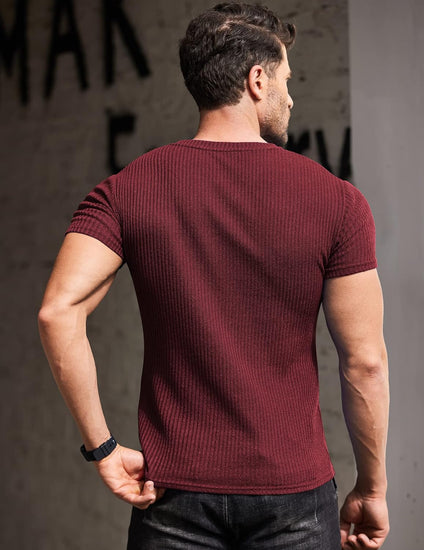 Men'S Muscle T Shirts Stretch Short Sleeve V Neck Bodybuilding Workout Tee Shirts