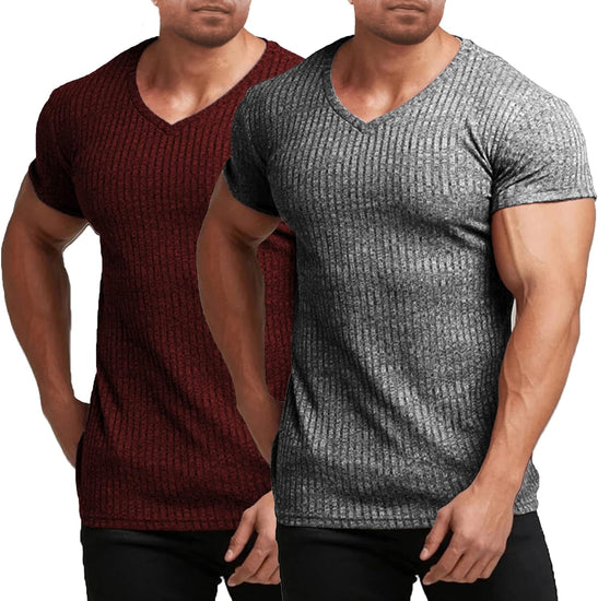 Men'S Muscle T Shirts Stretch Short Sleeve V Neck Bodybuilding Workout Tee Shirts