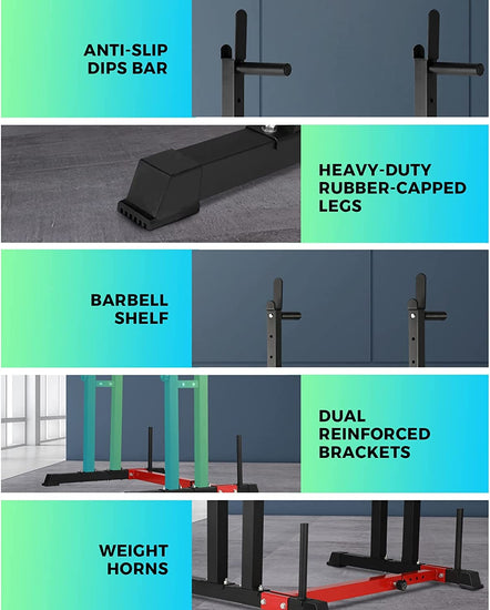 Squat Rack Adjustable Weight Bench Press Barbell Bar Stand Lifting Dipping Station Strength Training Equipment,Home Gym Systems for Exercise and Fitness,Black