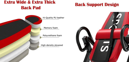 Gravity Inversion Table - Upside down Machine - Heavy Duty- Red/Black - Gym Fitness
