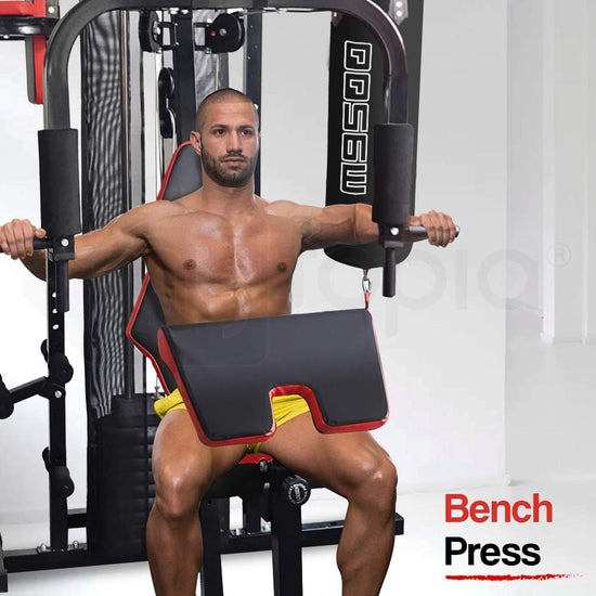 M9500 Multi-Function Home Gym Machine with Dip Station, Punching Bag, Situp Bench, Black/Red