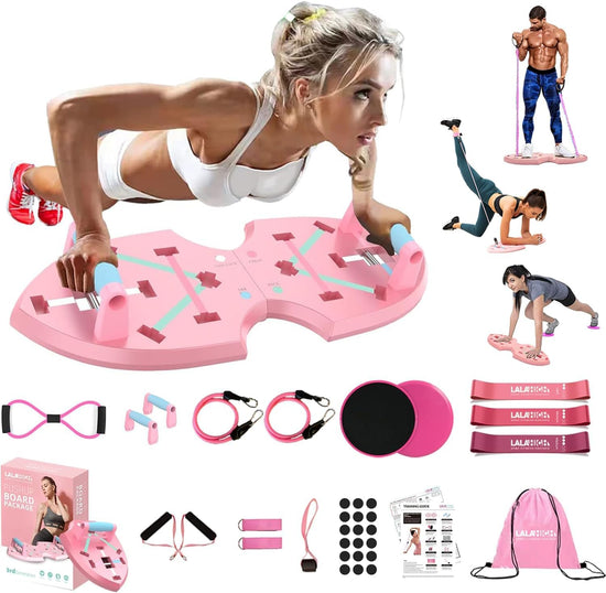 Push up Board, Portable Home Workout Equipment for Women & Men, Core Sliders for Body Toning & Strength Training - Premium Pink Edition