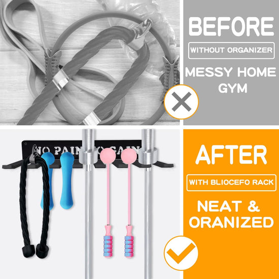 Gym Home Rack 8 Hook Heavy-Duty Wall-Mounted Organizer Multi-Purpose Workout Gear Wall Hanger Storage for Resistance Bands, Jump Ropes, Lifting Belt, Fitness Bands, Barbells Carabiners Included