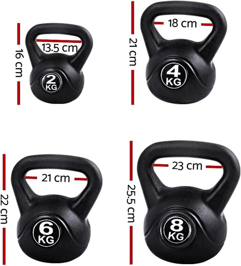 Kettlebell, 2/4/6/8/12/16Kg Kettlebells Weights Strength Training Kettle Bell Workout Exercise Fitness Equipment for Home Gym, with Anti-Slip Carry Handle and Stable Base Black