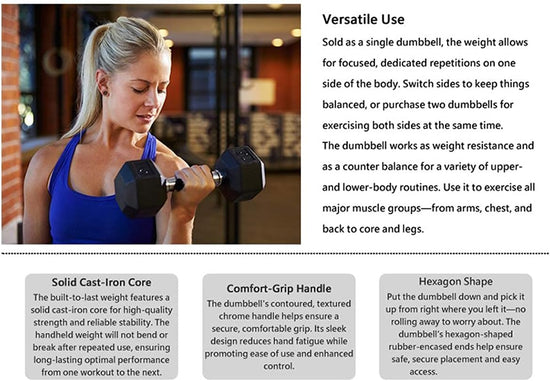METEOR Rubber Hex Dumbbell Fitness Gym Strength Weight Training Exercise Workout
