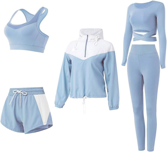 Workout Sets for Women 5 Piece Yoga Exercise Gym Outfits Sport Running Athletic Clothing Set Tracksuits Activewear
