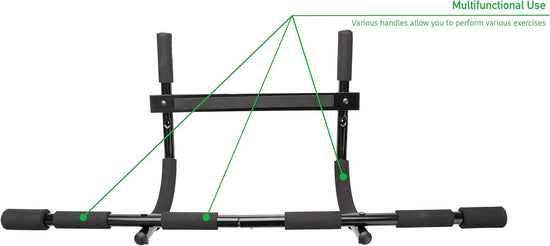 Multi-Grip Chin-Up/Pull-Up Bar Full Body Trainer Doorway Heavy-Duty Multi-Purpose Workout Bar for Home Gym, Perfect for Pushups, Pullups and More, Black