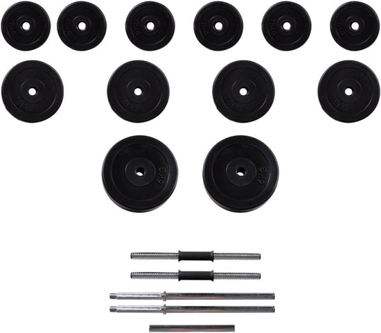 30.5Kg Dumbbell and Barbell Set - Home Gym Fitness Equipment - Chrome-Plated Bars and PE Casing Weight Discs