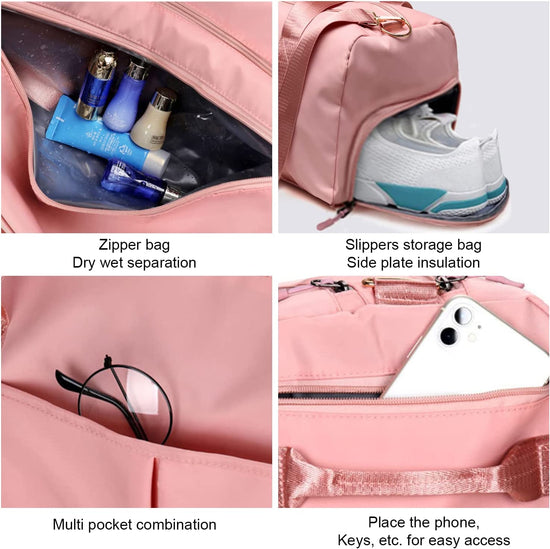Sport Gym Bag with Dry Wet Separated and Shoes Compartment Lightweight Handbag Yoga Bag, Travelling Bag for Men Women with Adjustable Strap, Large Capacity Fitness Bag