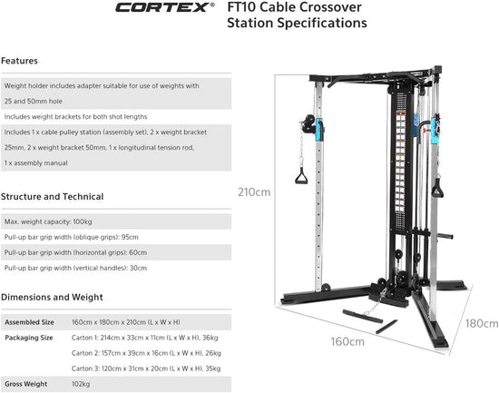 FT-10 Cable Crossover Station Gym Station Weight Lifting Training Home Gym