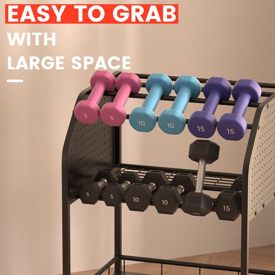 Dumbbell Rack for Home Gym Storage Rack 3 Tier Yoga Mat Kettlebell Dumbbell and Balls Workout Gym Equipment Storage Gym Organization Weight Rack for Dumbbells Home Gym with Wheels and Hooks