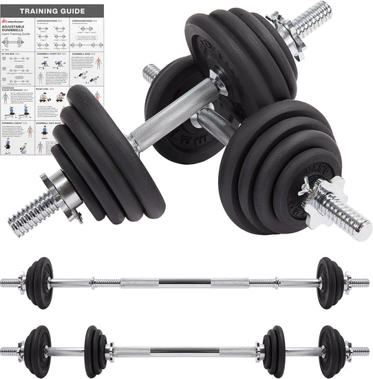 METEOR 20Kg Adjustable Dumbbell Set, One Set for All, Dumbbell and Barbell, Compact Hand Weight Set - Solid Cast Iron Plate with Steel Handle - Upgradable Home Gym Exercise Weight Set