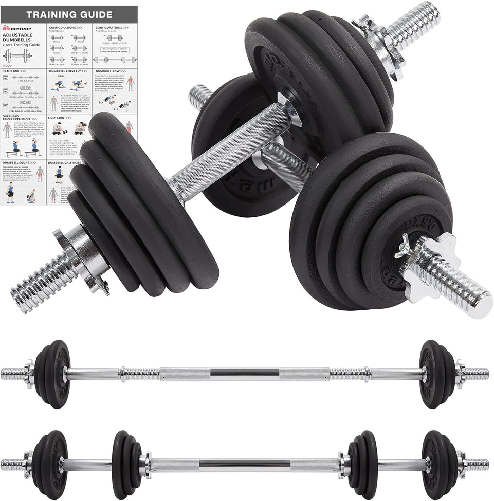 METEOR 20Kg Adjustable Dumbbell Set, One Set for All, Dumbbell and Barbell, Compact Hand Weight Set - Solid Cast Iron Plate with Steel Handle - Upgradable Home Gym Exercise Weight Set