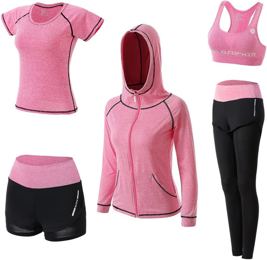 Workout Sets for Women 5 Piece Yoga Exercise Gym Outfits Sport Running Athletic Clothing Set Tracksuits Activewear
