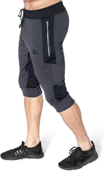 Mens 3/4 Capri Workout Pants,Gym Running Jogger Pants for Men with Zip Pockets