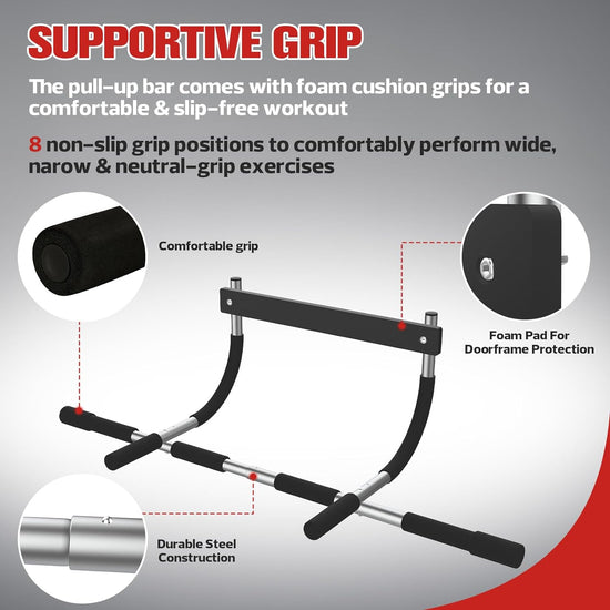 Pull-Up Bar Doorway Portable Chin-Up Bar Home Fitness Bar Upper Body Fitness Workout for Indoor Home Gyms Max Load 150Kg Black