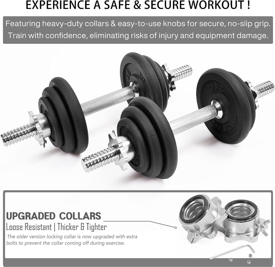 METEOR 20Kg Adjustable Dumbbell Set, One Set for All, Dumbbell and Barbell, Compact Hand Weight Set - Solid Cast Iron Plate with Steel Handle - Upgradable Home Gym Exercise Weight Set