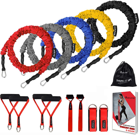 Resistance Bands Set, 13 PCS Workout Bands, 20Lbs to 40Lbs Resistance Tubes with Nylon Sleeve, Men Elastic Exercise Bands with Handle Door Anchor Ankle Strap - Stackable up to 150Lbs