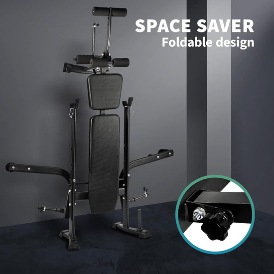Olympic Weight Bench with Squat Rack - Foldable Bench Press with Leg Developer, Multi-Station Exercise Strength Training Workout Bench for Home Gym, 250KG Weight Capacity