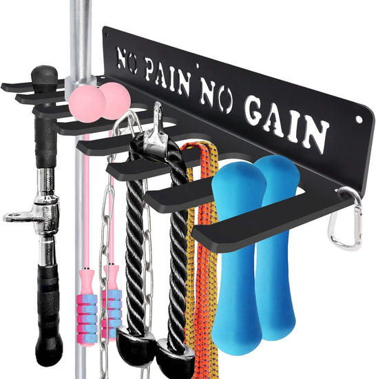 Gym Home Rack 8 Hook Heavy-Duty Wall-Mounted Organizer Multi-Purpose Workout Gear Wall Hanger Storage for Resistance Bands, Jump Ropes, Lifting Belt, Fitness Bands, Barbells Carabiners Included