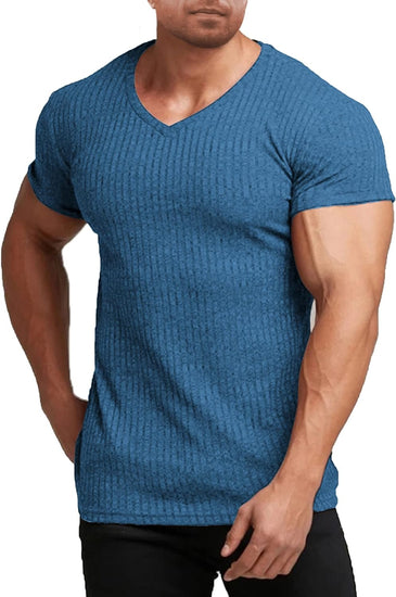 Men'S Muscle T Shirts Stretch Short Sleeve V Neck Bodybuilding Workout Tee Shirts